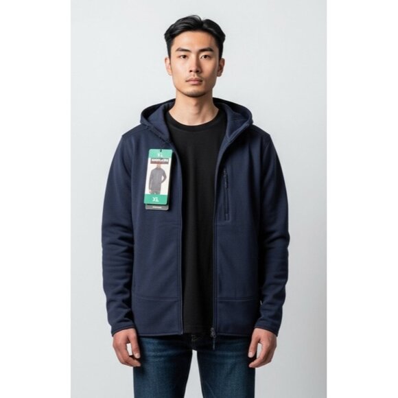 Kirkland Men’s Hood Fleece Jacket XL Navy NEW Stretch - Picture 1 of 7